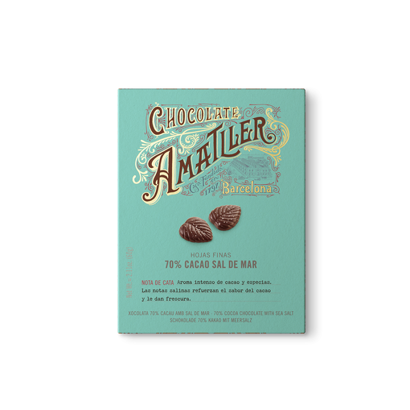 Amatller Hojas Chocolate 70% Cacao con Flor de Sal 60g caja
