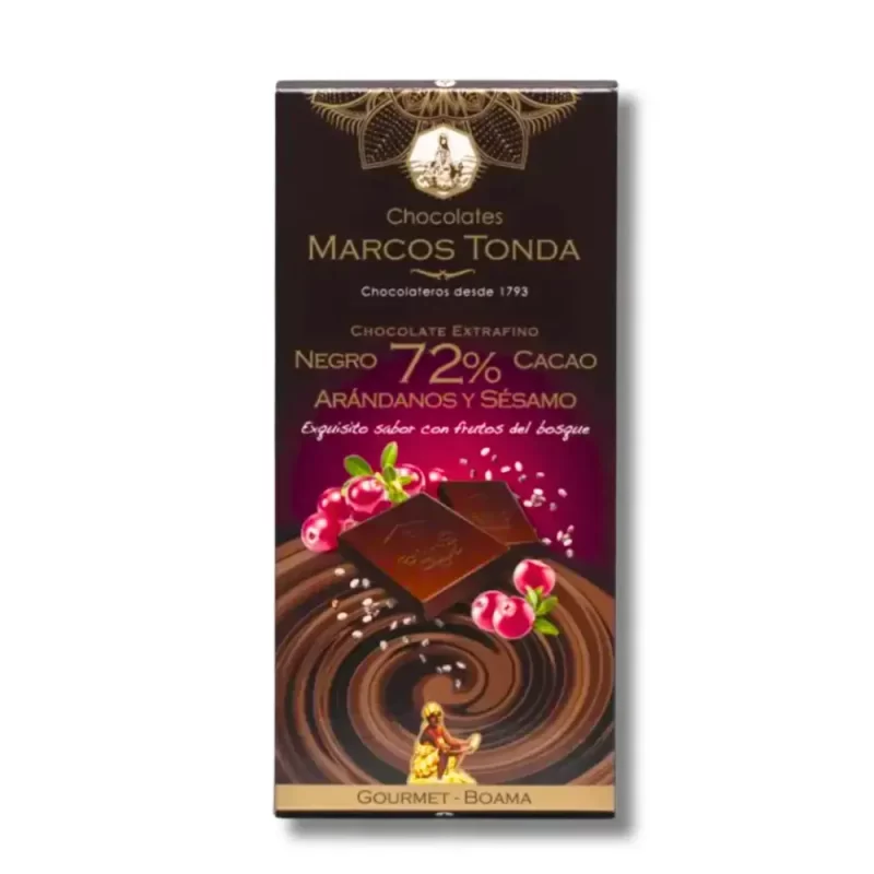 Tableta Chocolate con Arándanos y Sésamo Cacao 72%