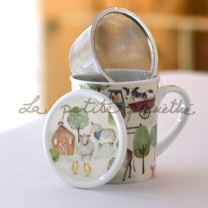 Taza de té con filtro y tapa, cerámica y acero inoxidable, regalo